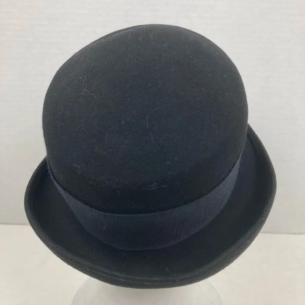 Cloche Felt Wool Hat Women OS Black Bucket Ribbon Bow 1920s Style Bell Romantic
